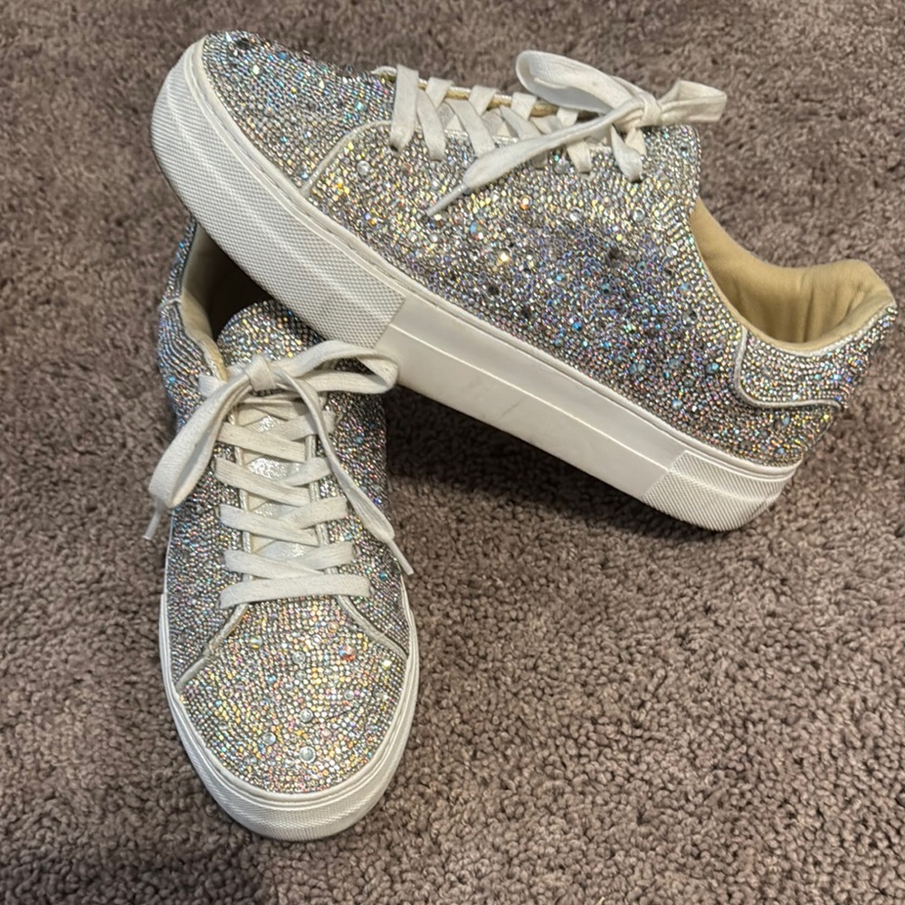 Betsy Johnson Rhinestone SB-Sidney Sparkling Silver Sneakers. Gently loved
